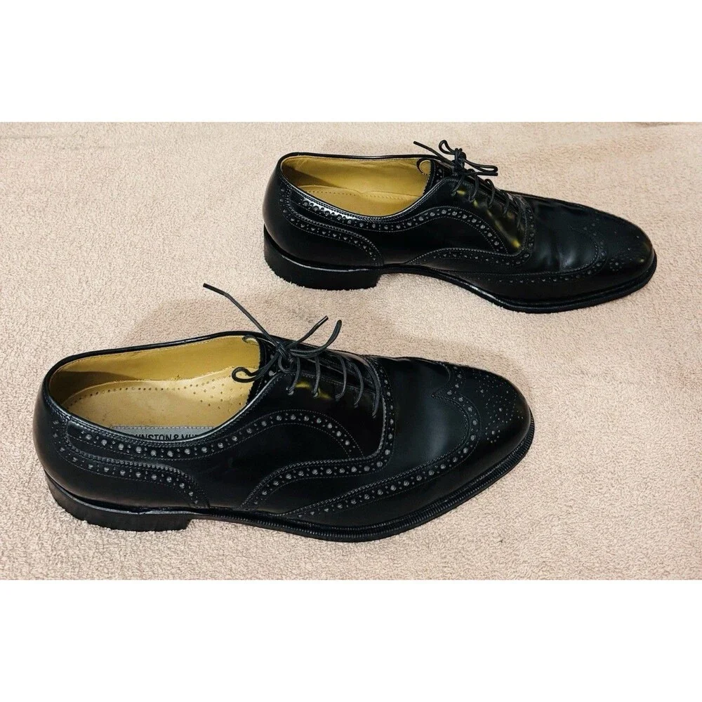 Johnston & Murphy Upton Wingtip Oxfords Dress Shoes Mens 12M Black Leather